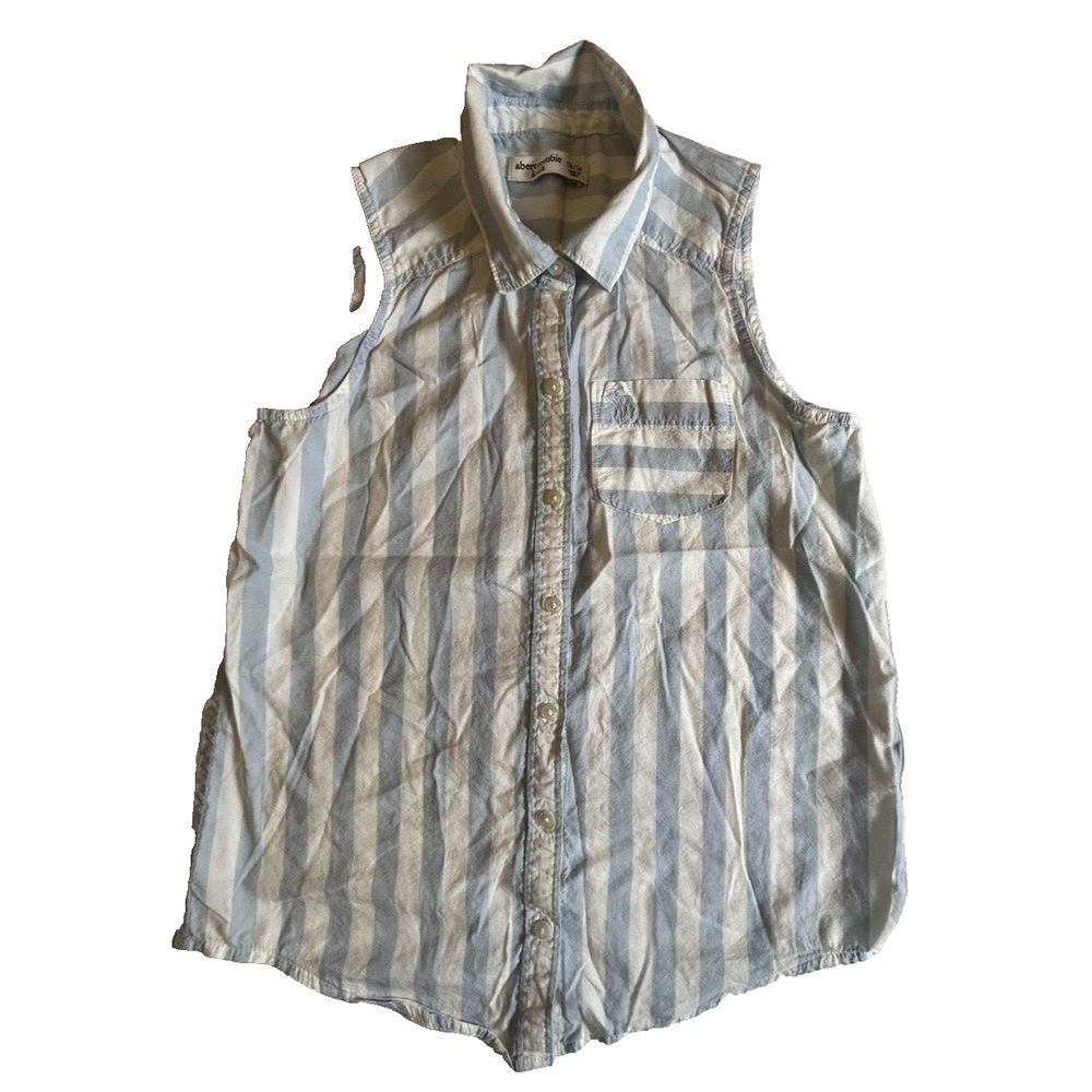 Abercrombie Kids Button Down Sleeveless Blouse Tank Blue & White Stripe Sz 13/14
